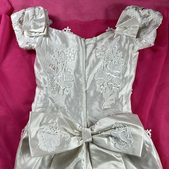 Vintage rosebuds and embroidery basque waist sheath style wedding dress small xs - Picture 6 of 16